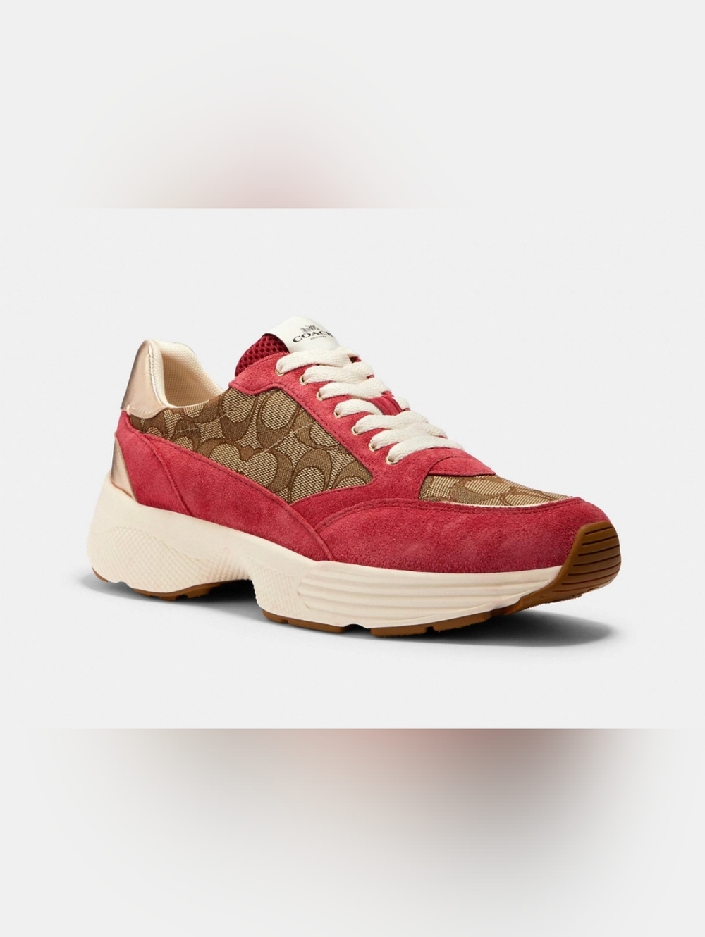 Coach C152 Sig Tech Runner Sneakers Khaki Burgundy Suede Sneakers, Size 7.5